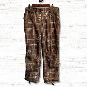 e408 Ski/Snowboard Insulated Pants Brown Plaid Pattern Women’s Size XL
